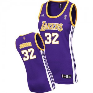 Maillot NBA Violet Magic Johnson #32 Los Angeles Lakers Road Authentic Femme Adidas