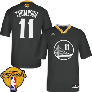 Maillot NBA Golden State Warriors #11 Klay Thompson Noir Adidas Authentic Alternate 2015 The Finals Patch - Femme