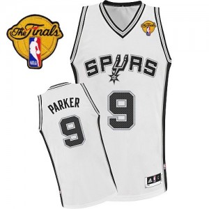 San Antonio Spurs #9 Adidas Home Finals Patch Blanc Authentic Maillot d'équipe de NBA Peu co?teux - Tony Parker pour Homme
