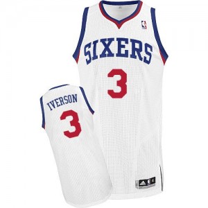 Maillot NBA Philadelphia 76ers #3 Allen Iverson Blanc Adidas Authentic Home - Homme