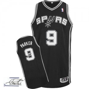 Maillot NBA San Antonio Spurs #9 Tony Parker Noir Adidas Authentic Road Autographed - Homme