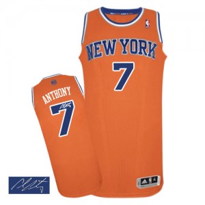 Maillot Authentic New York Knicks NBA Alternate Autographed Orange - #7 Carmelo Anthony - Homme