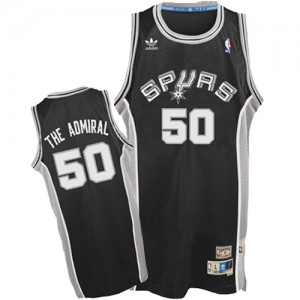 Maillot NBA San Antonio Spurs #50 David Robinson Noir Adidas Swingman "The Admiral" Nickname - Homme