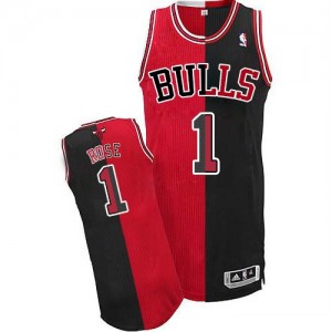 Maillot Adidas Noir Rouge Split Fashion Authentic Chicago Bulls - Derrick Rose #1 - Homme