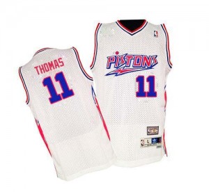 Maillot Mitchell and Ness Blanc Throwback Authentic Detroit Pistons - Isiah Thomas #11 - Homme