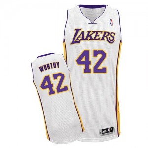 Maillot NBA Los Angeles Lakers #42 James Worthy Blanc Adidas Authentic Alternate - Homme