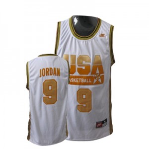 Team USA Nike Michael Jordan #9 Authentic Maillot d'équipe de NBA - No. d'or Rouge pour Homme