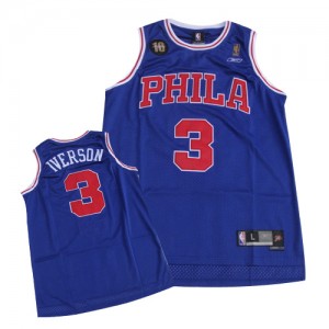 Maillot NBA Authentic Allen Iverson #3 Philadelphia 76ers 10TH Throwback Bleu - Homme