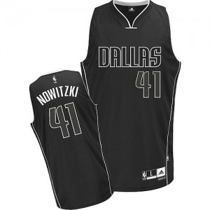 Maillot Adidas Noir Blanc Fashion Authentic Dallas Mavericks - Dirk Nowitzki #41 - Homme