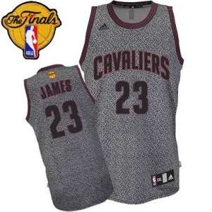 Maillot NBA Gris LeBron James #23 Cleveland Cavaliers Static Fashion 2015 The Finals Patch Swingman Homme Adidas