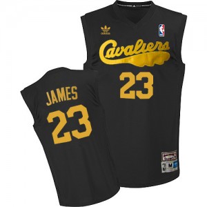 Maillot Adidas Noir Throwback Authentic Cleveland Cavaliers - LeBron James #23 - Homme