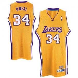 Los Angeles Lakers #34 Adidas Throwback Or Authentic Maillot d'équipe de NBA pas cher - Shaquille O'Neal pour Homme