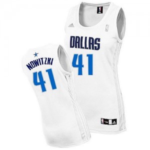 Maillot NBA Blanc Dirk Nowitzki #41 Dallas Mavericks Home Swingman Femme Adidas