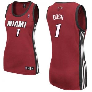 Miami Heat Chris Bosh #1 Alternate Authentic Maillot d'équipe de NBA - Rouge pour Femme