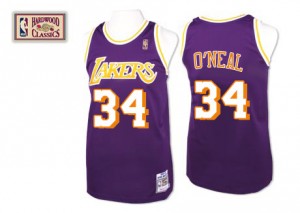 Los Angeles Lakers #34 Mitchell and Ness Throwback Violet Authentic Maillot d'équipe de NBA pas cher en ligne - Shaquille O'Neal pour Homme