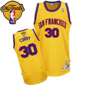 Maillot Authentic Golden State Warriors NBA Throwback San Francisco 2015 The Finals Patch Or - #30 Stephen Curry - Homme