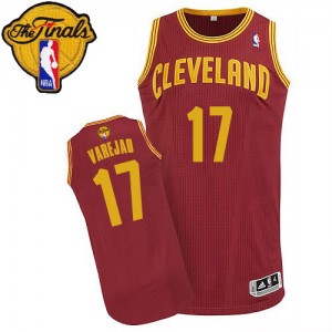 Maillot NBA Vin Rouge Anderson Varejao #17 Cleveland Cavaliers Road 2015 The Finals Patch Authentic Homme Adidas