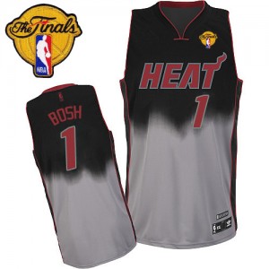 Miami Heat #1 Adidas Fadeaway Fashion Finals Patch Gris noir Authentic Maillot d'équipe de NBA Vente - Chris Bosh pour Homme
