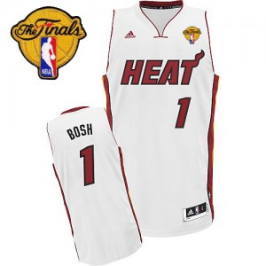 Miami Heat Chris Bosh #1 Home Finals Patch Swingman Maillot d'équipe de NBA - Blanc pour Homme