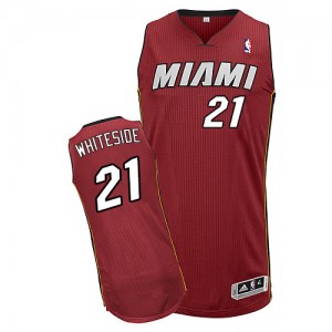 Maillot NBA Miami Heat #21 Hassan Whiteside Rouge Adidas Authentic Alternate - Homme