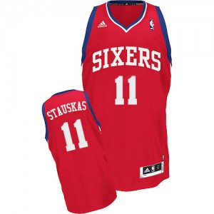 Maillot NBA Rouge Nik Stauskas #11 Philadelphia 76ers Road Swingman Homme Adidas