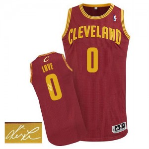 Maillot NBA Cleveland Cavaliers #0 Kevin Love Vin Rouge Adidas Authentic Road Autographed - Homme