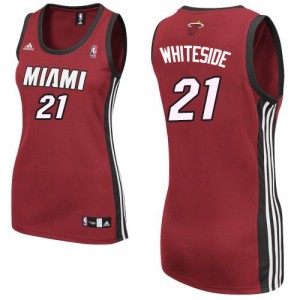 Maillot NBA Miami Heat #21 Hassan Whiteside Rouge Adidas Authentic Alternate - Femme