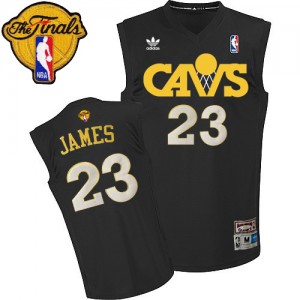 Maillot NBA Cleveland Cavaliers #23 LeBron James Noir Adidas Swingman CAVS Throwback 2015 The Finals Patch - Homme
