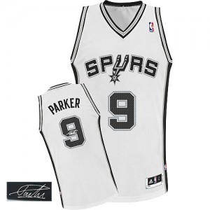Maillot Authentic San Antonio Spurs NBA Home Autographed Blanc - #9 Tony Parker - Homme