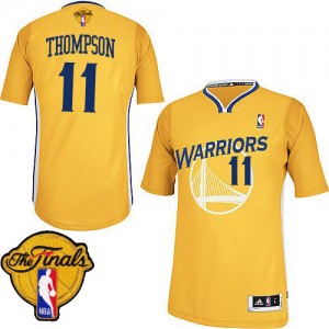 Maillot NBA Golden State Warriors #11 Klay Thompson Or Adidas Authentic Alternate 2015 The Finals Patch - Homme
