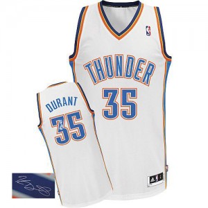Maillot Adidas Blanc Home Autographed Authentic Oklahoma City Thunder - Kevin Durant #35 - Homme