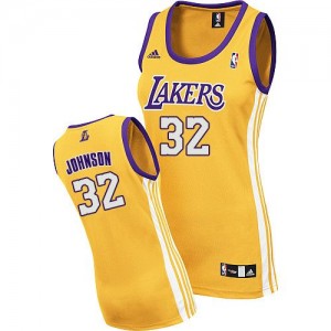 Maillot NBA Los Angeles Lakers #32 Magic Johnson Or Adidas Authentic Home - Femme