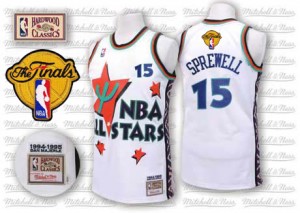 Maillot Authentic Golden State Warriors NBA Throwback 2015 The Finals Patch Blanc - #15 Latrell Sprewell - Homme