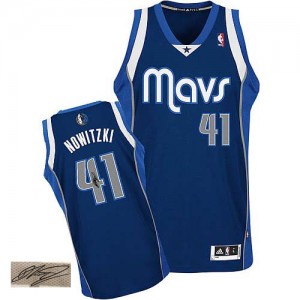 Maillot Adidas Bleu marin Alternate Autographed Authentic Dallas Mavericks - Dirk Nowitzki #41 - Homme
