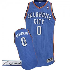 Maillot NBA Authentic Russell Westbrook #0 Oklahoma City Thunder Road Autographed Bleu royal - Homme