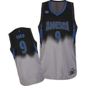 Maillot NBA Minnesota Timberwolves #9 Ricky Rubio Gris noir Adidas Swingman Fadeaway Fashion - Homme