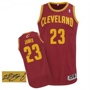 Maillot Adidas Vin Rouge Road Autographed Authentic Cleveland Cavaliers - LeBron James #23 - Homme