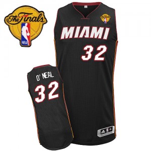 Maillot NBA Miami Heat #32 Shaquille O'Neal Noir Adidas Swingman Road Finals Patch - Homme