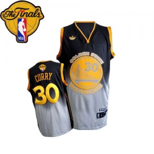 Maillot NBA Golden State Warriors #30 Stephen Curry Gris noir Adidas Authentic Fadeaway Fashion 2015 The Finals Patch - Homme