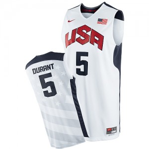 Maillot NBA Team USA #5 Kevin Durant Blanc Nike Authentic 2012 Olympics - Homme