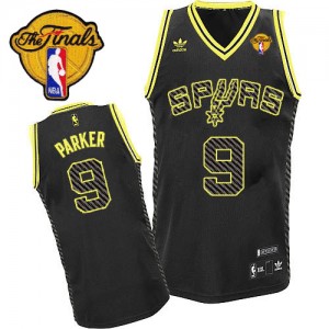 Maillot NBA San Antonio Spurs #9 Tony Parker Noir Adidas Swingman Electricity Fashion Finals Patch - Homme