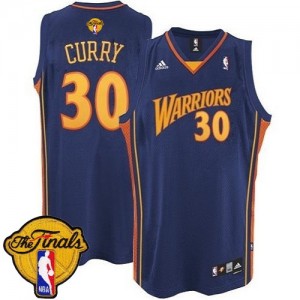 Maillot NBA Bleu marin Stephen Curry #30 Golden State Warriors Throwback 2015 The Finals Patch Authentic Homme Adidas
