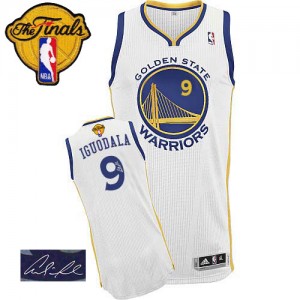 Maillot NBA Authentic Andre Iguodala #9 Golden State Warriors Home Autographed 2015 The Finals Patch Blanc - Homme
