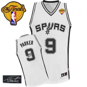 Maillot NBA Blanc Tony Parker #9 San Antonio Spurs Home Autographed Finals Patch Authentic Homme Adidas
