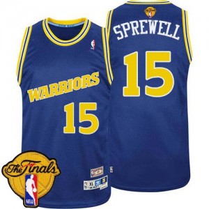 Maillot NBA Bleu Latrell Sprewell #15 Golden State Warriors Throwback 2015 The Finals Patch Authentic Homme Adidas