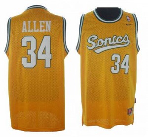 Oklahoma City Thunder Ray Allen #34 SuperSonics Authentic Maillot d'équipe de NBA - Jaune pour Homme