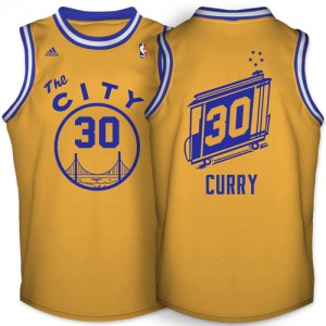 Maillot NBA Golden State Warriors #30 Stephen Curry Or Adidas Authentic Throwback The City - Homme