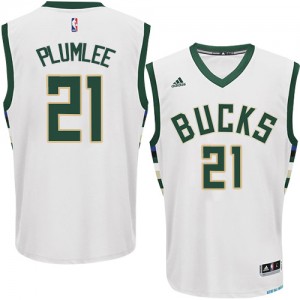 Maillot Adidas Blanc Home Authentic Milwaukee Bucks - Miles Plumlee #21 - Homme