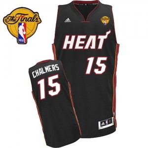 Maillot NBA Noir Mario Chalmer #15 Miami Heat Road Finals Patch Swingman Enfants Adidas