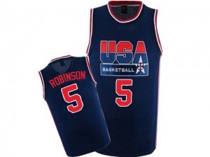 Maillot Nike Bleu marin 2012 Olympic Retro Authentic Team USA - David Robinson #5 - Homme